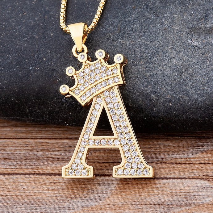 New Luxury A-Z Crown Alphabet Pendant Chain Necklace - Boldstreetwear