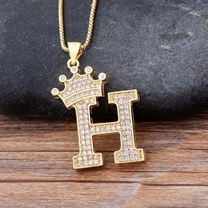 New Luxury A-Z Crown Alphabet Pendant Chain Necklace - Boldstreetwear