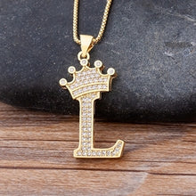 Load image into Gallery viewer, New Luxury A-Z Crown Alphabet Pendant Chain Necklace - Boldstreetwear
