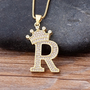New Luxury A-Z Crown Alphabet Pendant Chain Necklace - Boldstreetwear